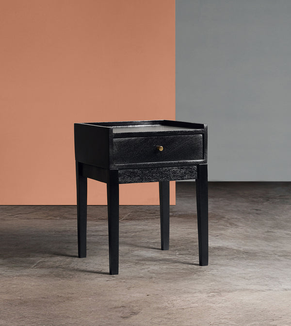 Harmful Solid Wood Bed Side Table in black sealed Finish
