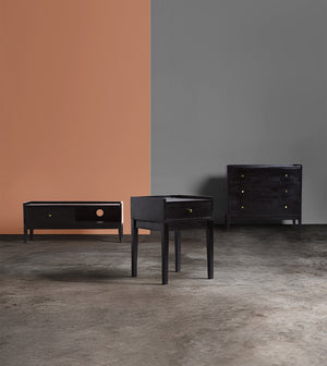 Harmful Solid Wood Bed Side Table in black sealed Finish