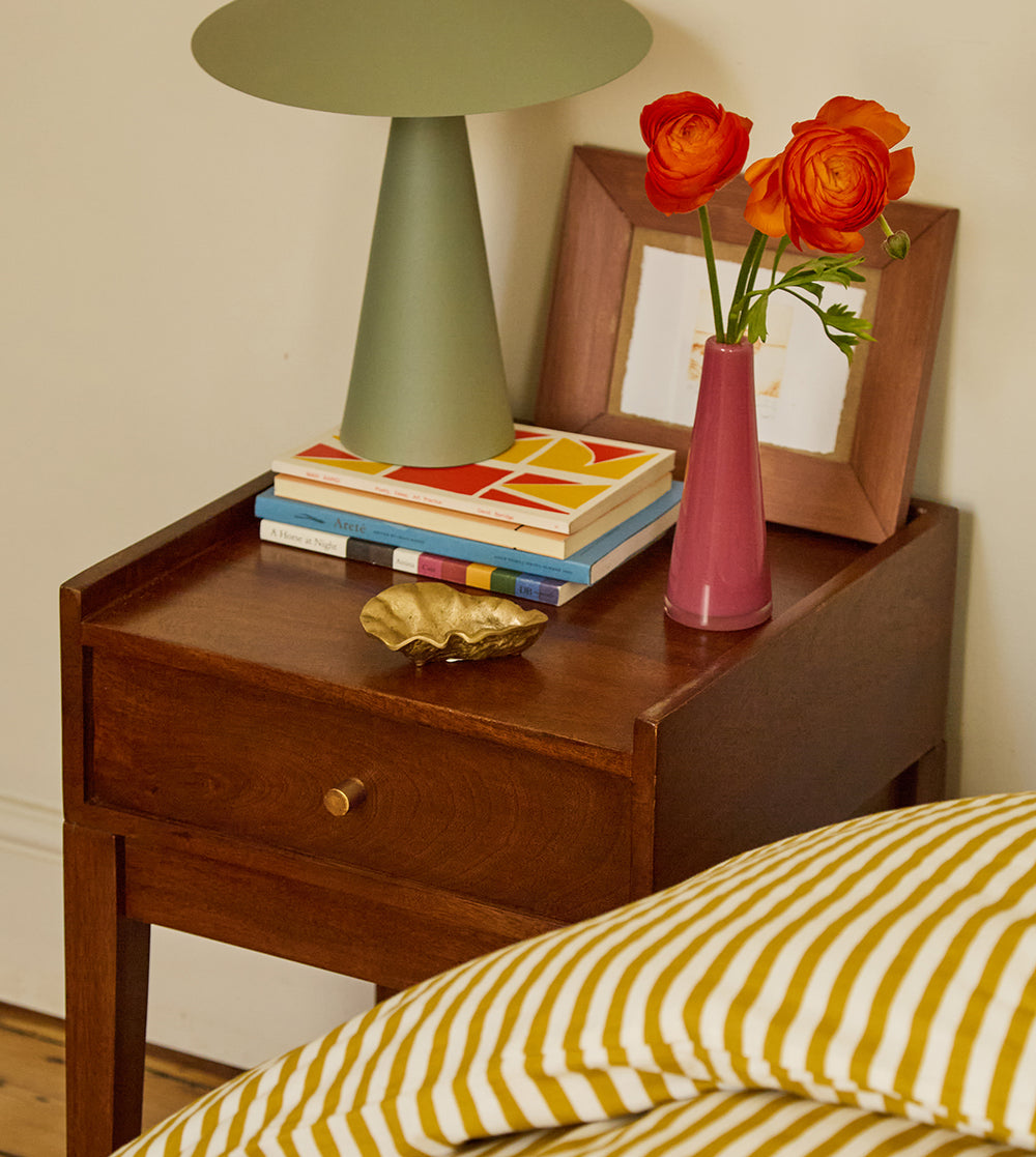 Harmful Solid Wood Bed Side Table in dark brown Finish