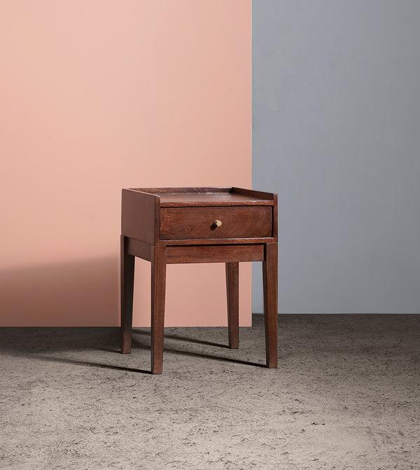 Harmful Solid Wood Bed Side Table in dark brown Finish