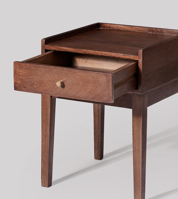 Harmful Solid Wood Bed Side Table in dark brown Finish