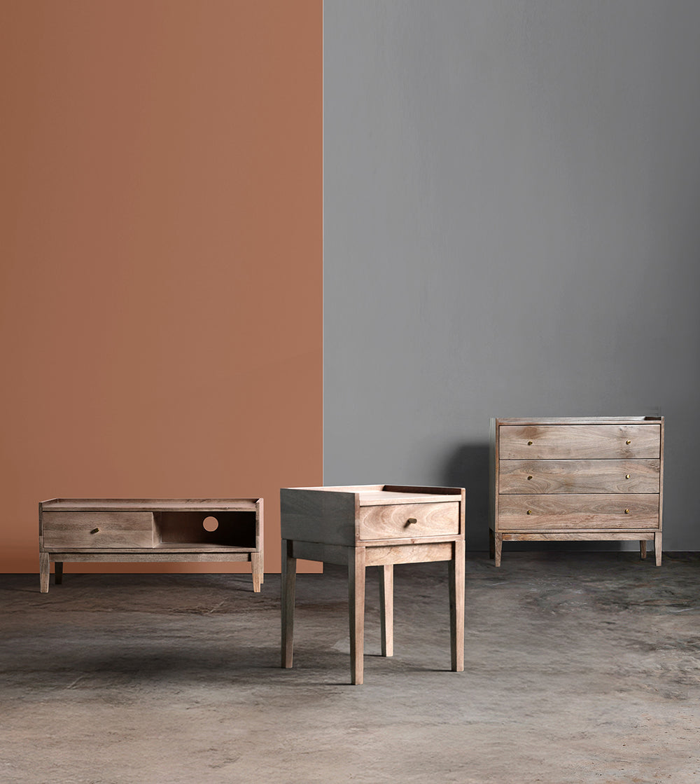 Harmful Solid Wood Bed Side Table in Natural Finish