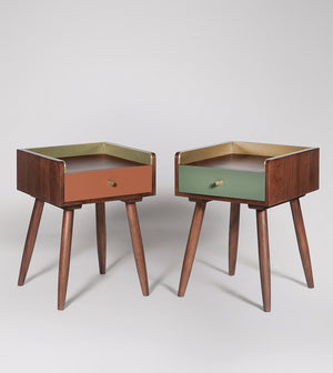 Punko Solid Wood Bed Side Table in light brown Finish