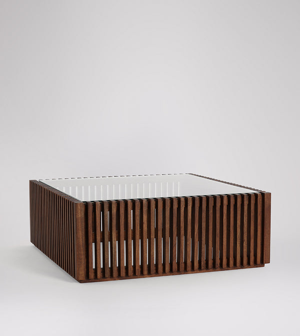 Weft Solid Wood Coffee Table in Dark Brown Finish