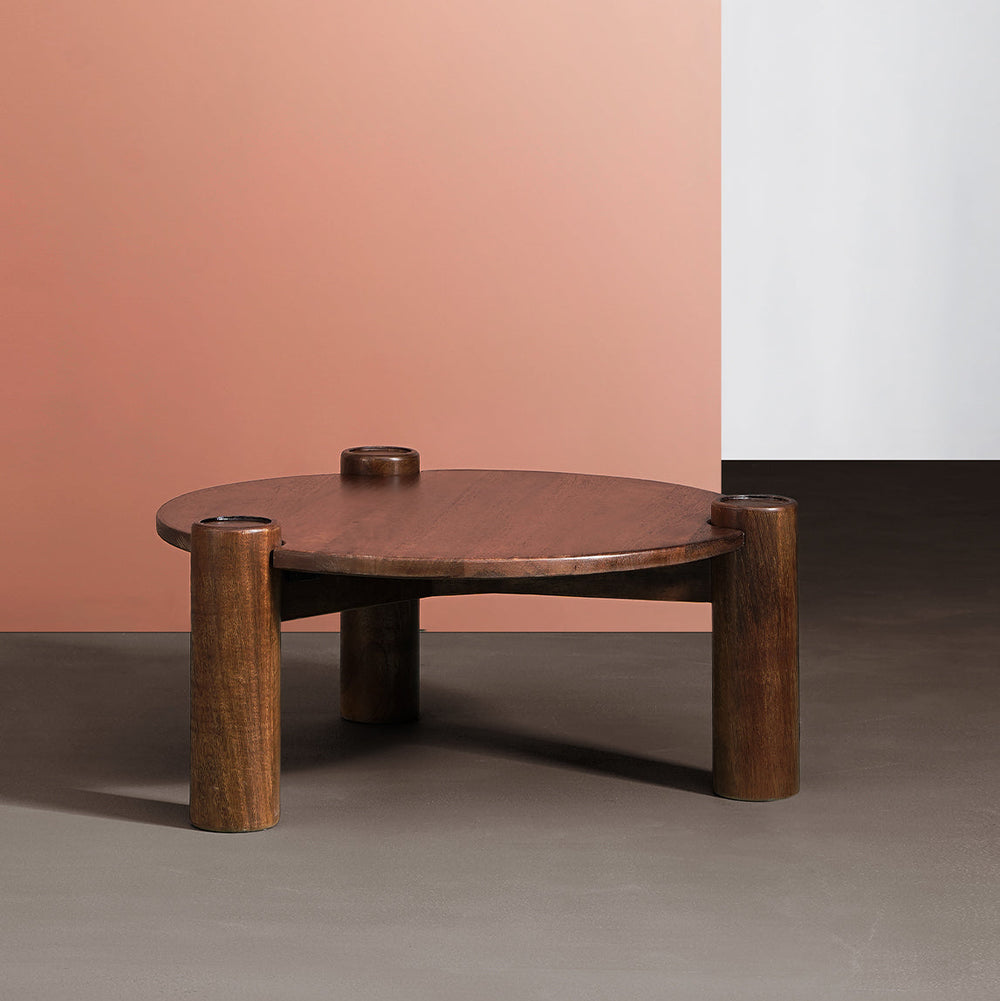 Wellc Solid Wood Coffee Table in Dark Brown Finish