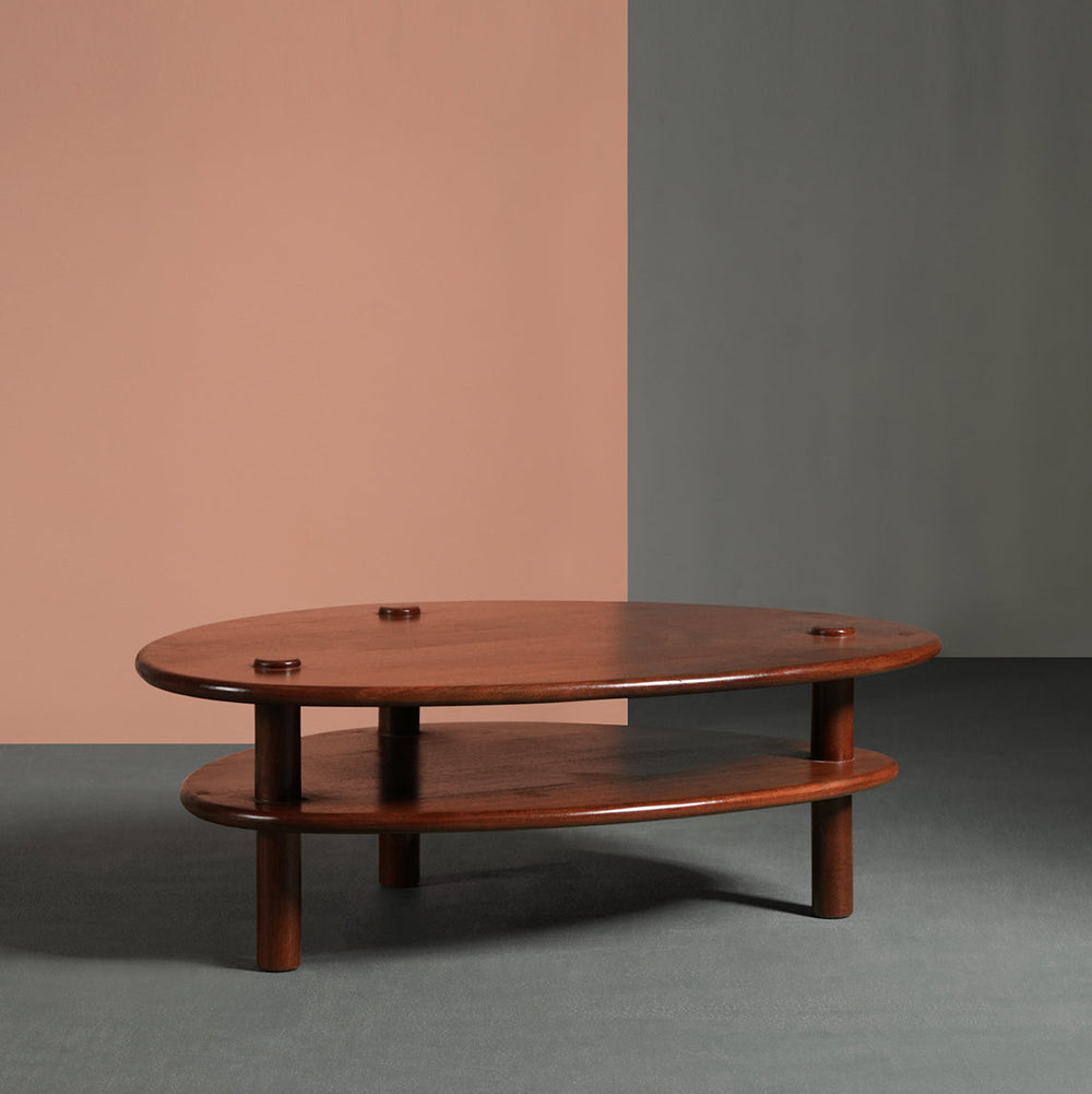Vway Solid Wood Coffee Table in Dark Brown Finish