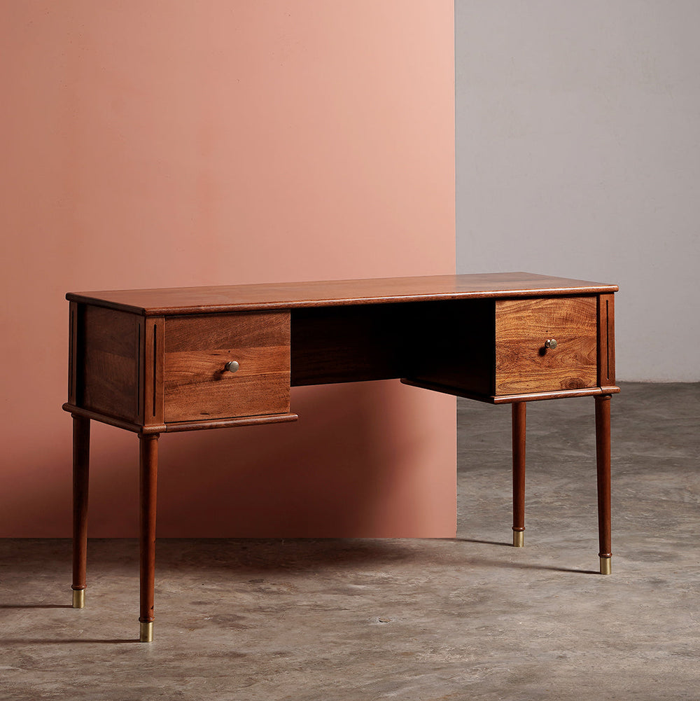 Qaqa Solid Wood Study Table in Light Brown Finish