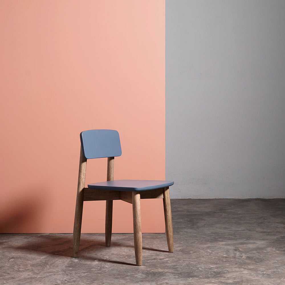 Rota Solid Wood Dining Chair in Blue & Natural Finish