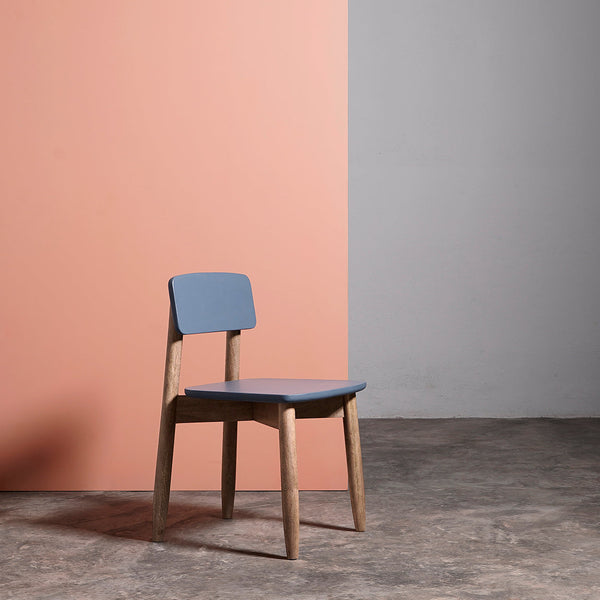 Rota Solid Wood Dining Chair in Blue & Natural Finish