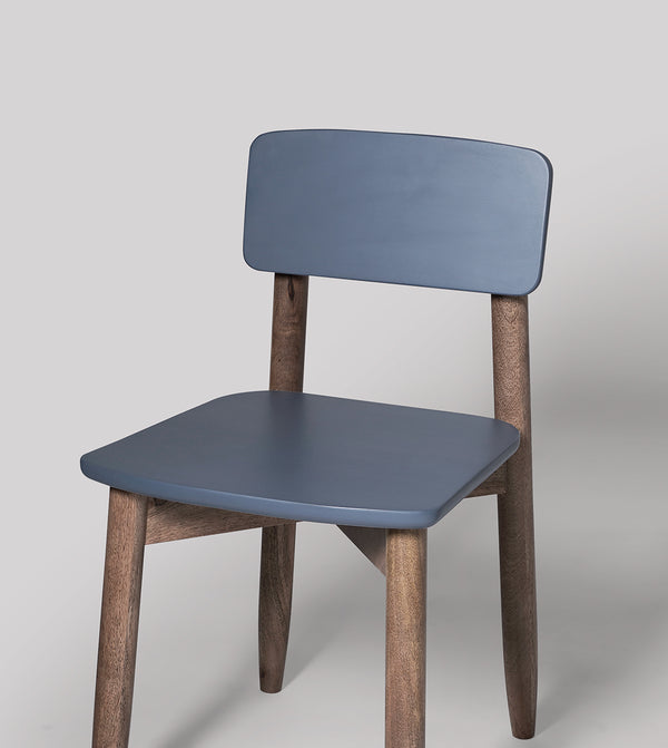 Rota Solid Wood Dining Chair in Blue & Natural Finish