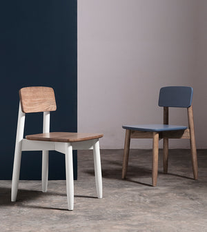 Rota Solid Wood Dining Chair in Blue & Natural Finish