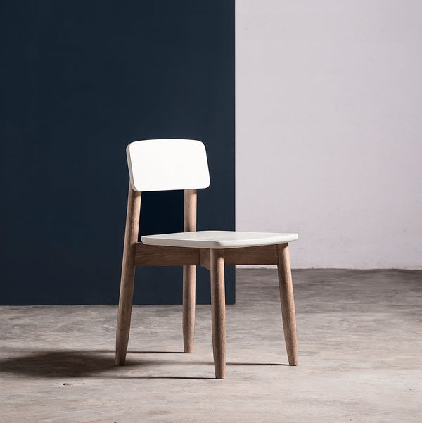Rota Solid Wood Dining Chair in White & Natural Finish