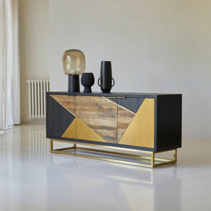 Poulain Solid Mango Wood Sideboard with 3 Door In Walnut Finish