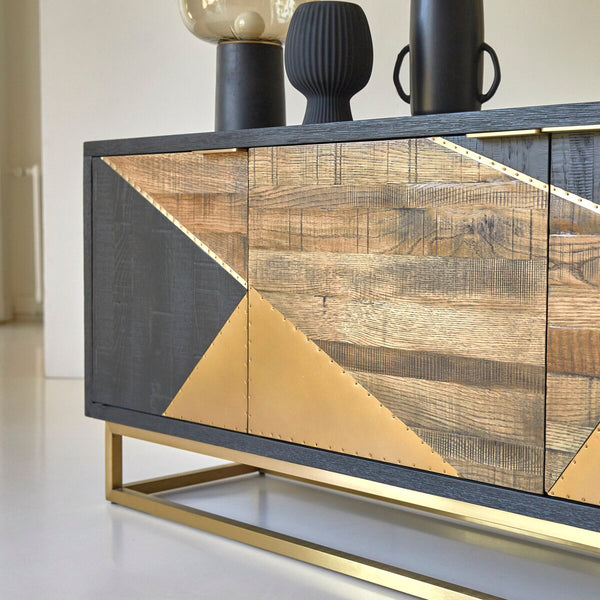 Poulain Solid Mango Wood Sideboard with 3 Door In Walnut Finish