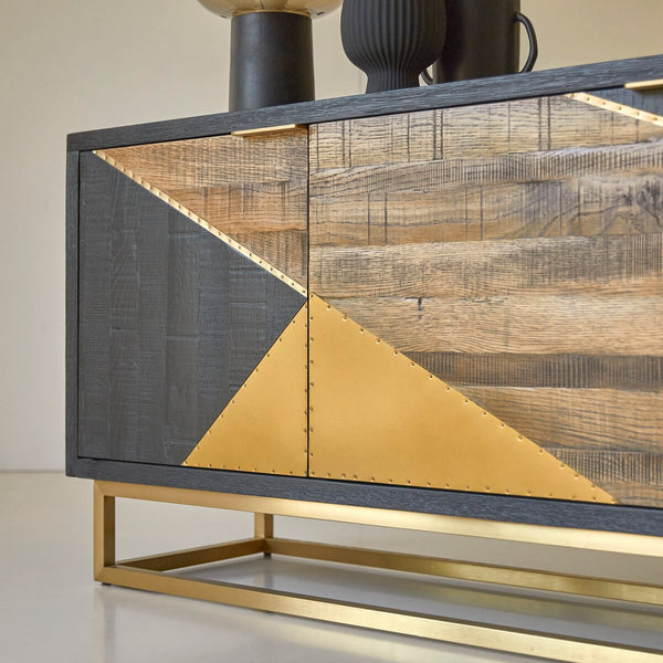 Poulain Solid Mango Wood Sideboard with 3 Door In Walnut Finish