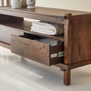 Diner Solid Mango Wood TV Unit 2 Drawer In Provincial Teak Finish