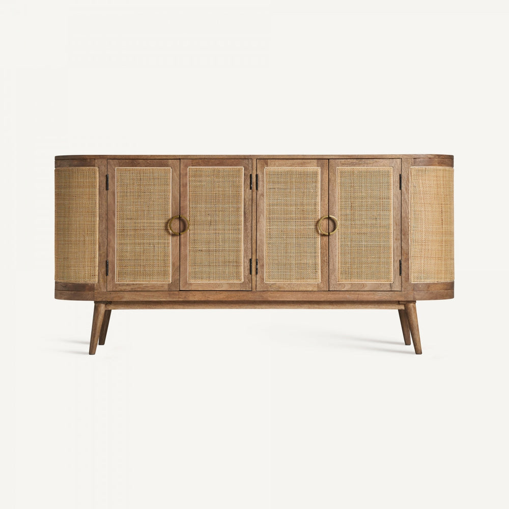 Serengeti Solid Mango wood Sideboard with 4 Door in Rattan curved