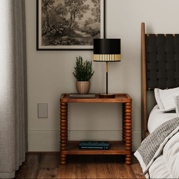 Cassandra Solid acacia wood bedside table in Provincial Teak Finish