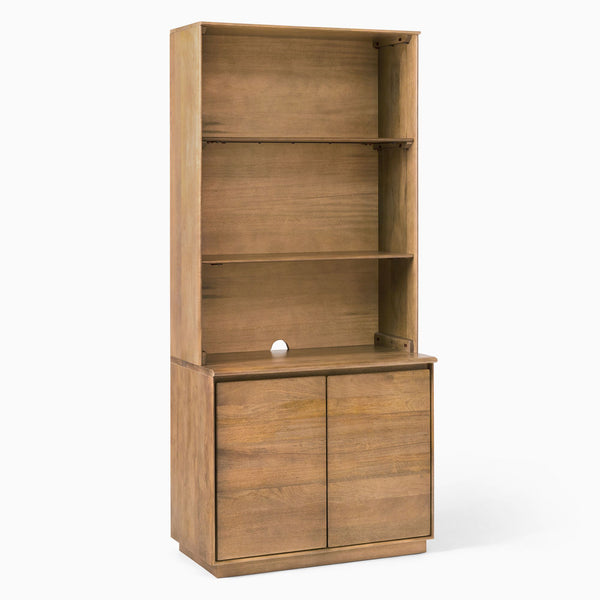 Reggie Solid Mango Wood Cabinet with Two Door with open shelves in Provincial teak Finish