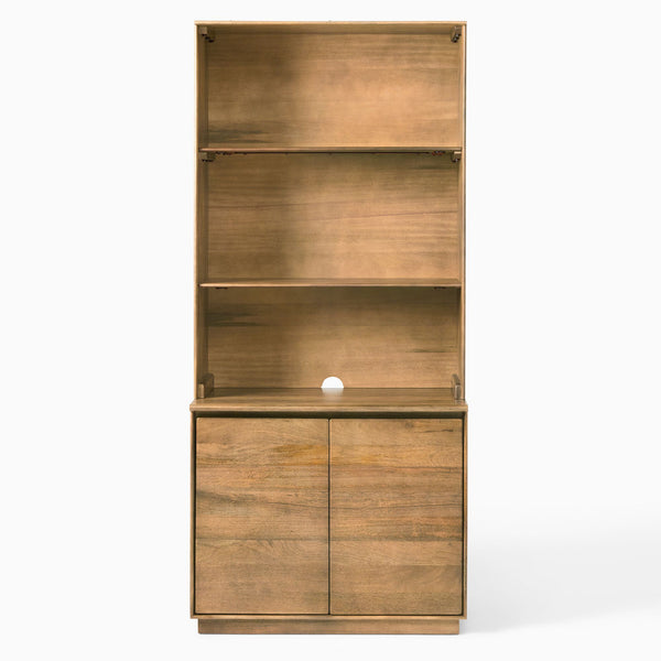 Reggie Solid Mango Wood Cabinet with Two Door with open shelves in Provincial teak Finish