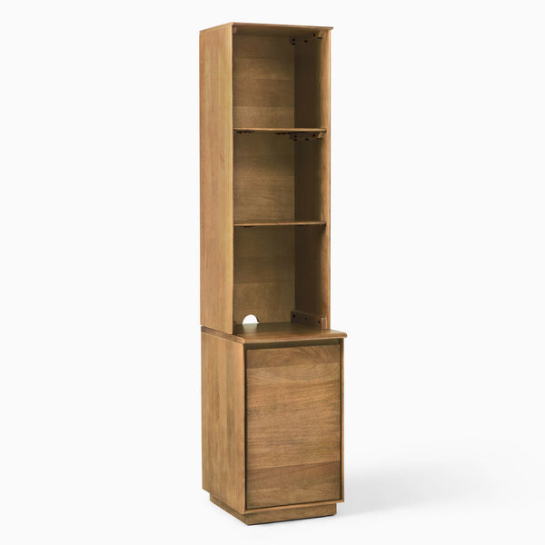 Reggie Solid Mango Wood Cabinet with One Door Cabinet with open shelves in Provincial teak Finish
