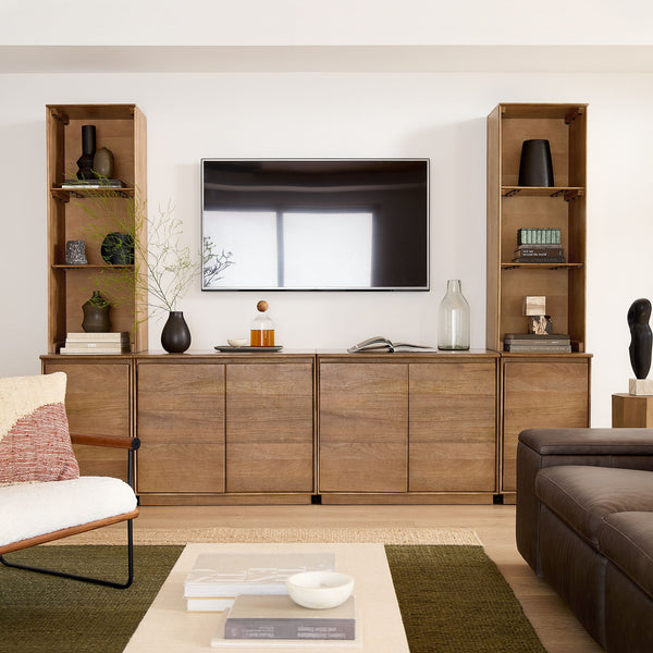 Reggie Solid Mango Wood Cabinet with Two Door with open shelves in Provincial teak Finish