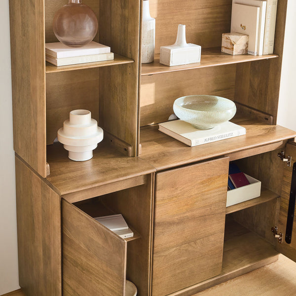 Reggie Solid Mango Wood Cabinet with Two Door with open shelves in Provincial teak Finish