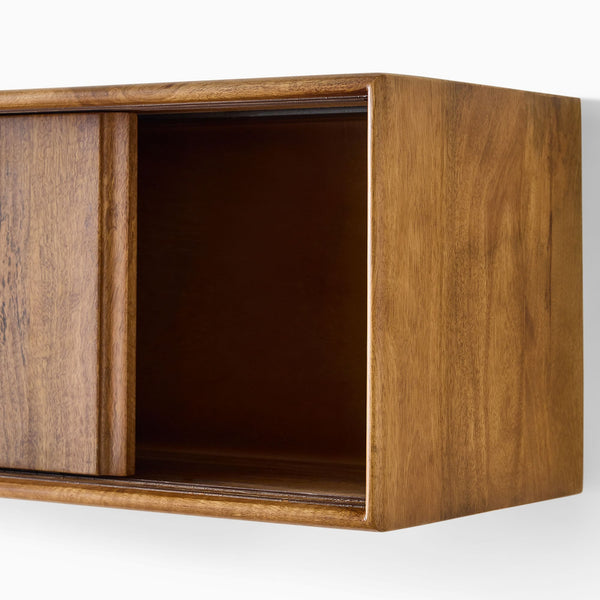 Reggie Solid Mango Wood Wall Shelf with Sliding Door