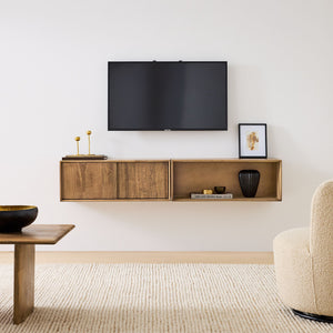 Reggie Solid Mango Wood Wall Shelf with Sliding Door