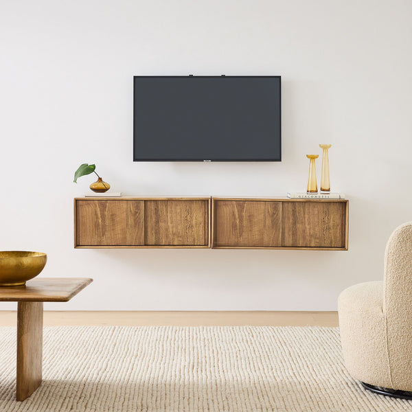 Reggie Solid Mango Wood Wall Shelf with Sliding Door