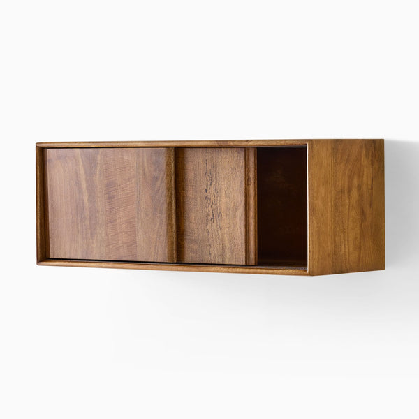 Reggie Solid Mango Wood Wall Shelf with Sliding Door