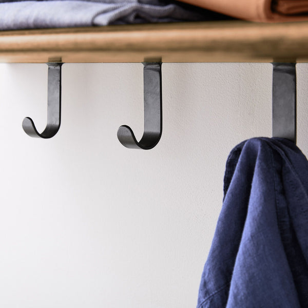 Reggie Solid Mango Wood Wall Shelf with 5 Hooks