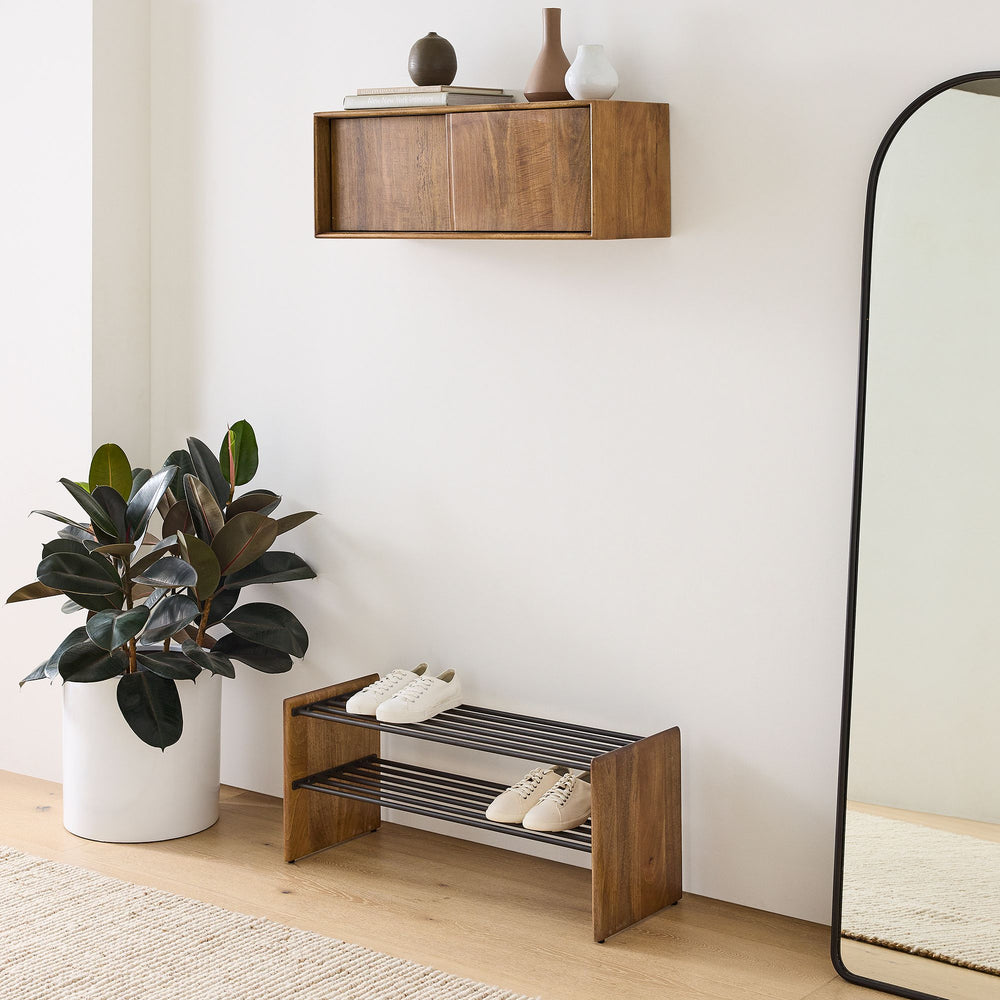 Reggie Solid Mango Wood Wall Shelf with Sliding Door