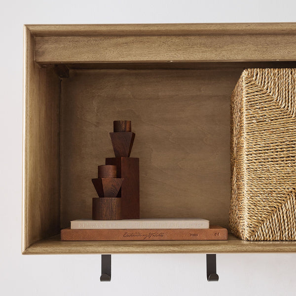 Reggie Solid Mango Wood Wall Shelf with 5 Hooks