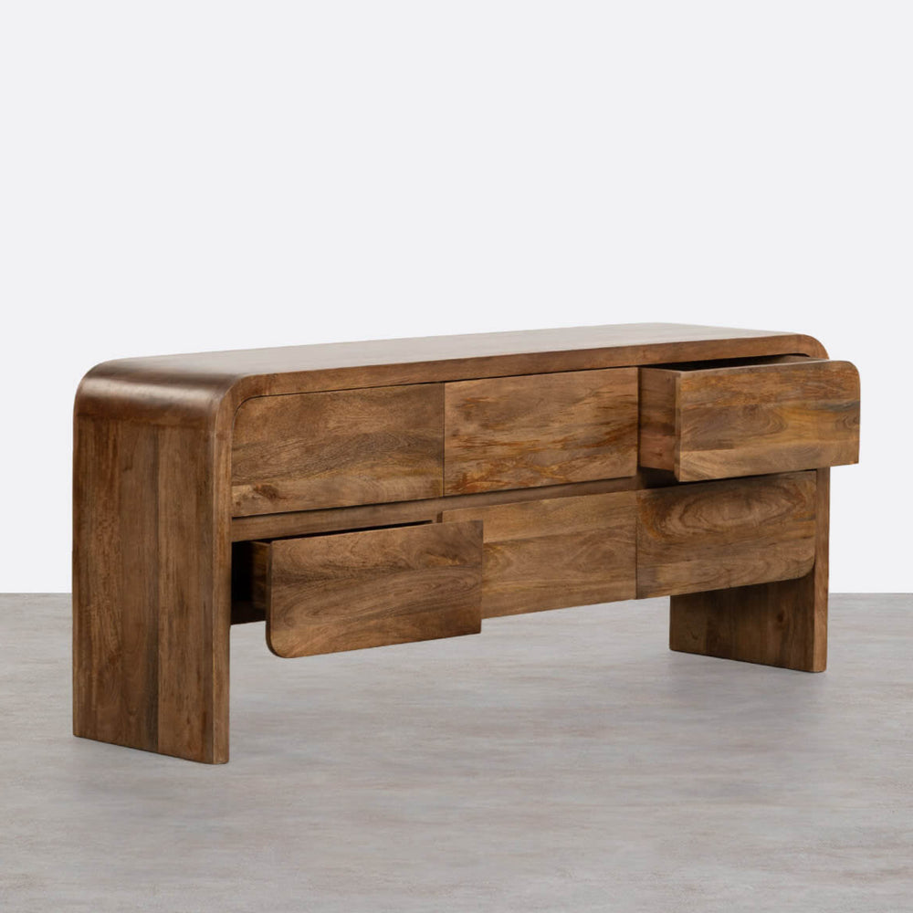 Stigen Solid Mango wood Sideboard with 6 Drawers in Provincial teak Finish