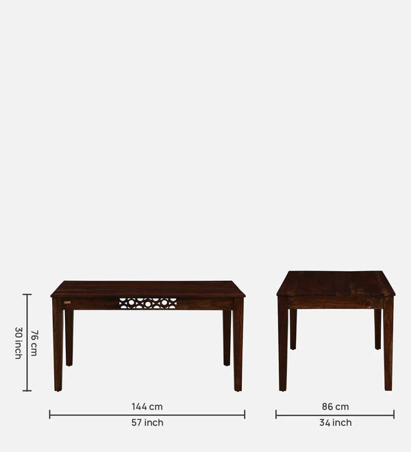Aura Sheesham Wood 6 Seater Dining Set in Scratch Resistant Provincial Teak Finish