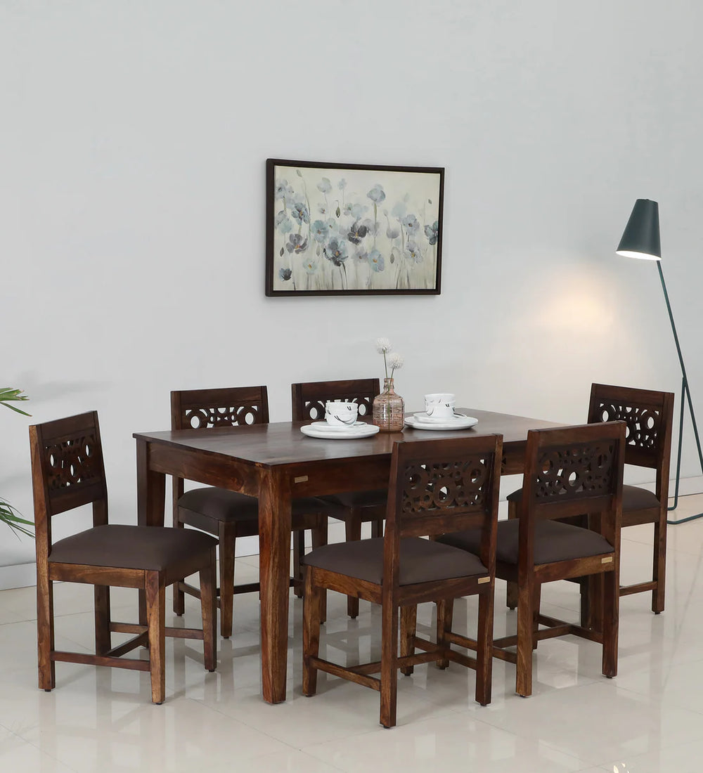 Aura Sheesham Wood 6 Seater Dining Set in Scratch Resistant Provincial Teak Finish