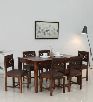 Aura Sheesham Wood 6 Seater Dining Set in Scratch Resistant Provincial Teak Finish