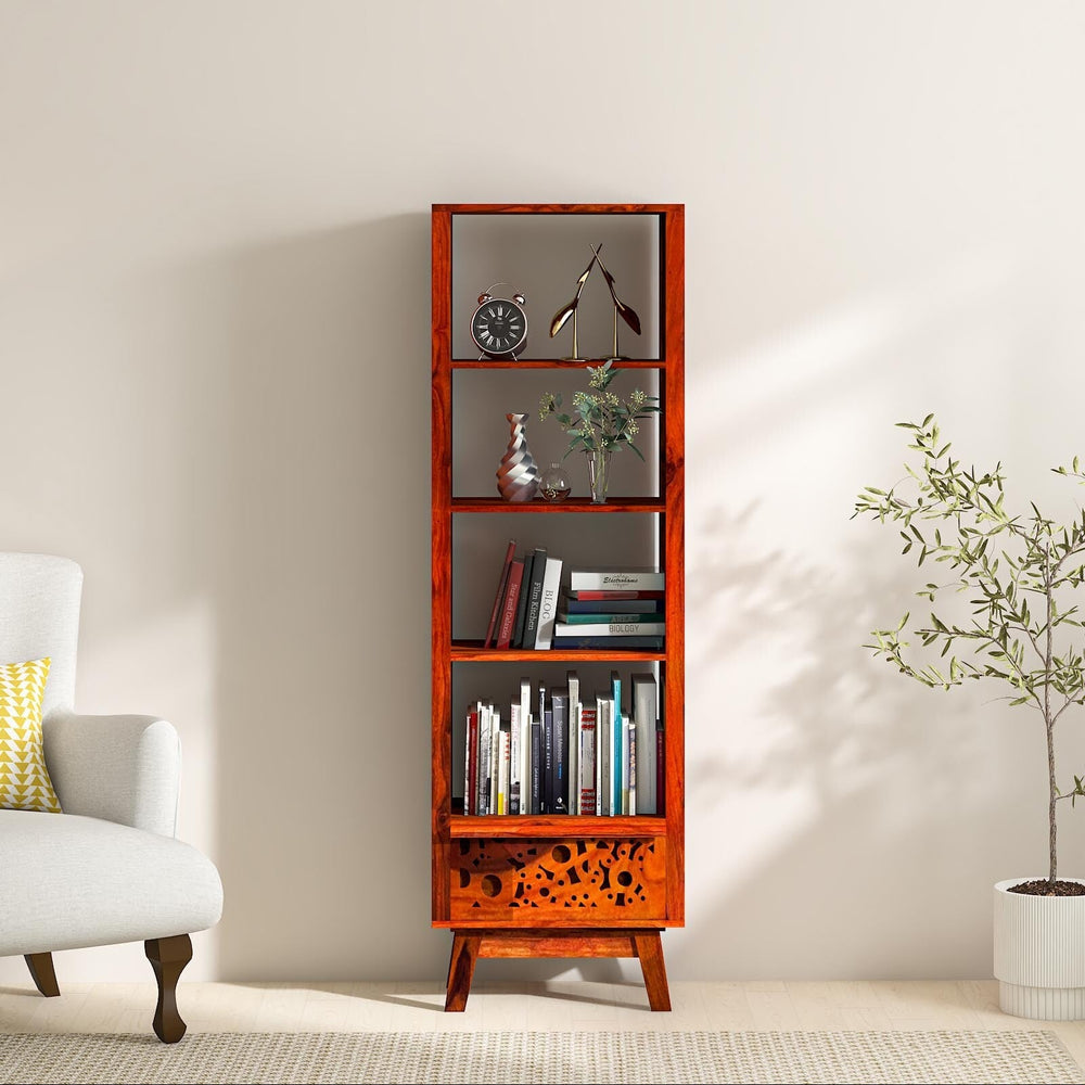 Aura Sheesham Wood Book Shelf In Honey Oak Finish