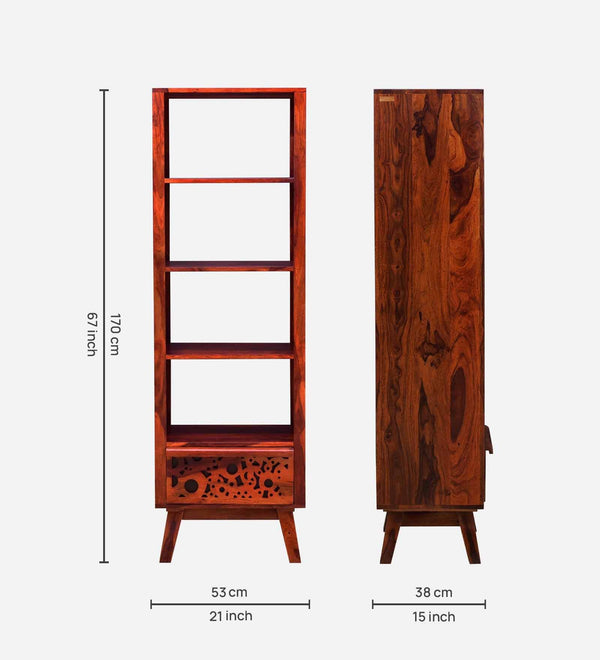 Aura Sheesham Wood Book Shelf In Honey Oak Finish
