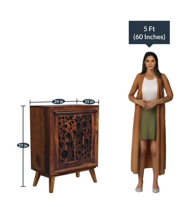 Aura Sheesham Wood Cabinet in Provincial Teak Finish