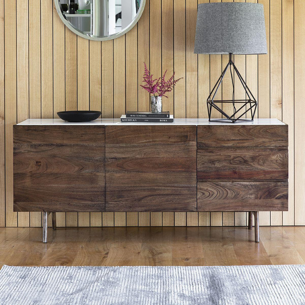 Maya Solid Acacia wood Sideboard with 2 Door & 3 Drawer in Provincial Teak Finish