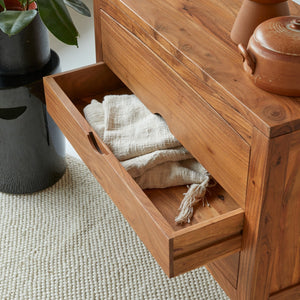 Majesty Solid Acacia Wood Chest of Drawer With 3 Drawer in Honey Oak Finish