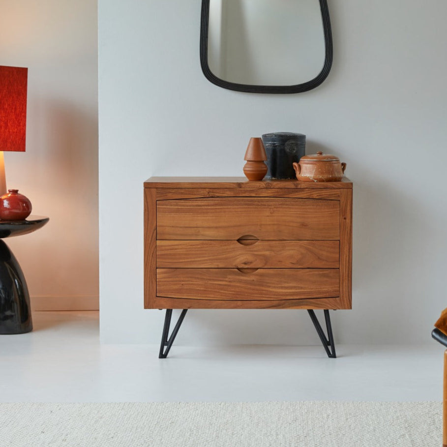 Majesty Solid Acacia Wood Chest of Drawer With 3 Drawer in Honey Oak Finish