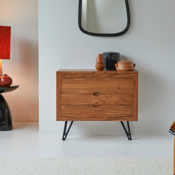 Majesty Solid Acacia Wood Chest of Drawer With 3 Drawer in Honey Oak Finish