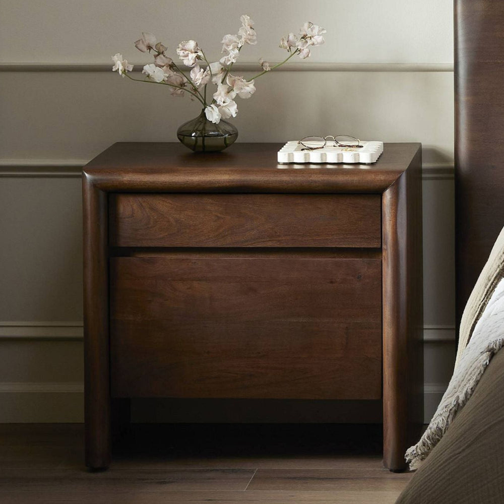 Jelks Solid acacia wood bedside table with 1 Door & 1 Drawer in Provincial Teak Finish