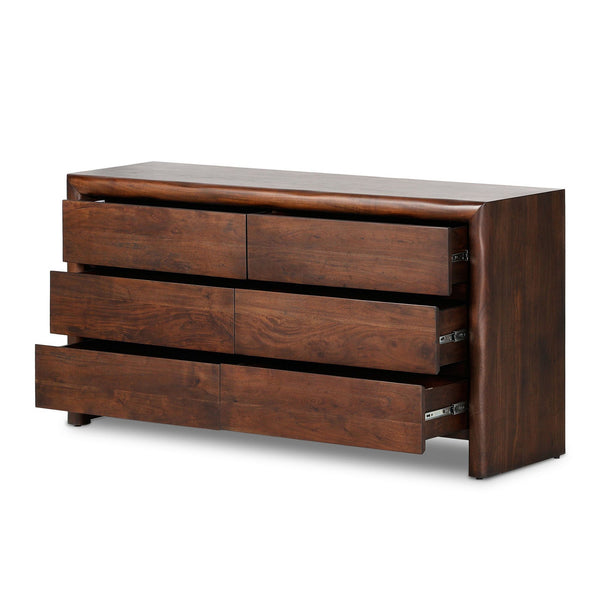 Serengeti Solid Mango Wood Chest of Drawer With 6 Drawer in Black Finish with Brass Strips