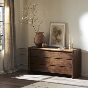Serengeti Solid Mango Wood Chest of Drawer With 6 Drawer in Black Finish with Brass Strips