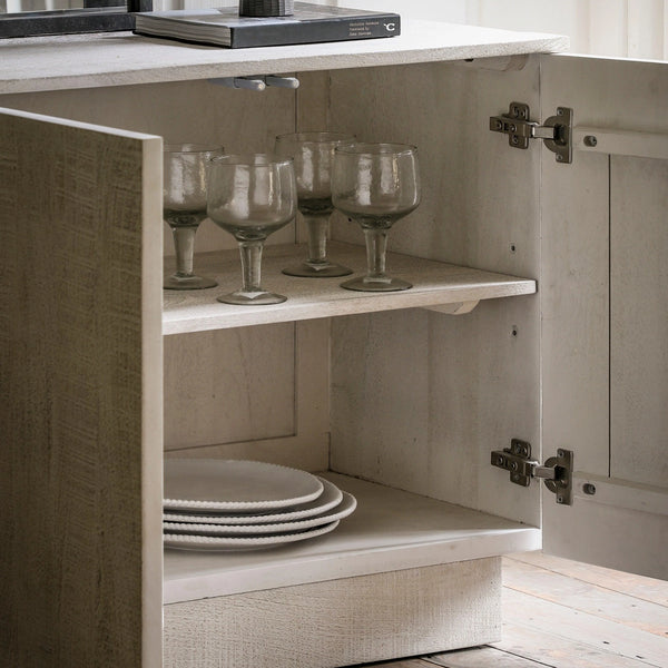 Kenta Solid Mango wood Sideboard with 4 Door in White Wash Finish