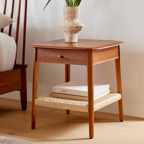 Sappora Solid acacia wood bedside table with 2 Drawer in Light honey oak Finish